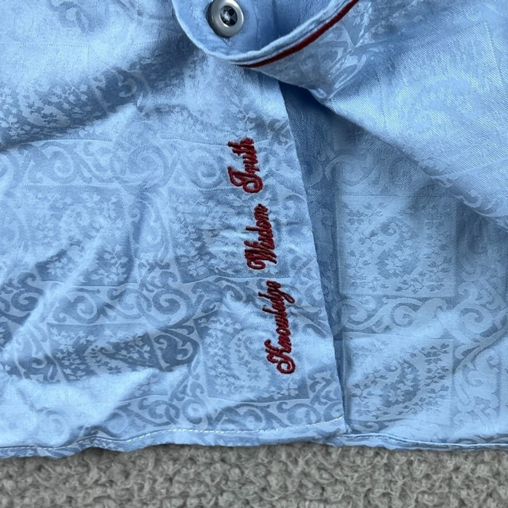 Robert Graham Button Shirt Mens 3XL Blue Jacquard Paisley Flip Cuff Long Sleeve - Picture 8 of 16